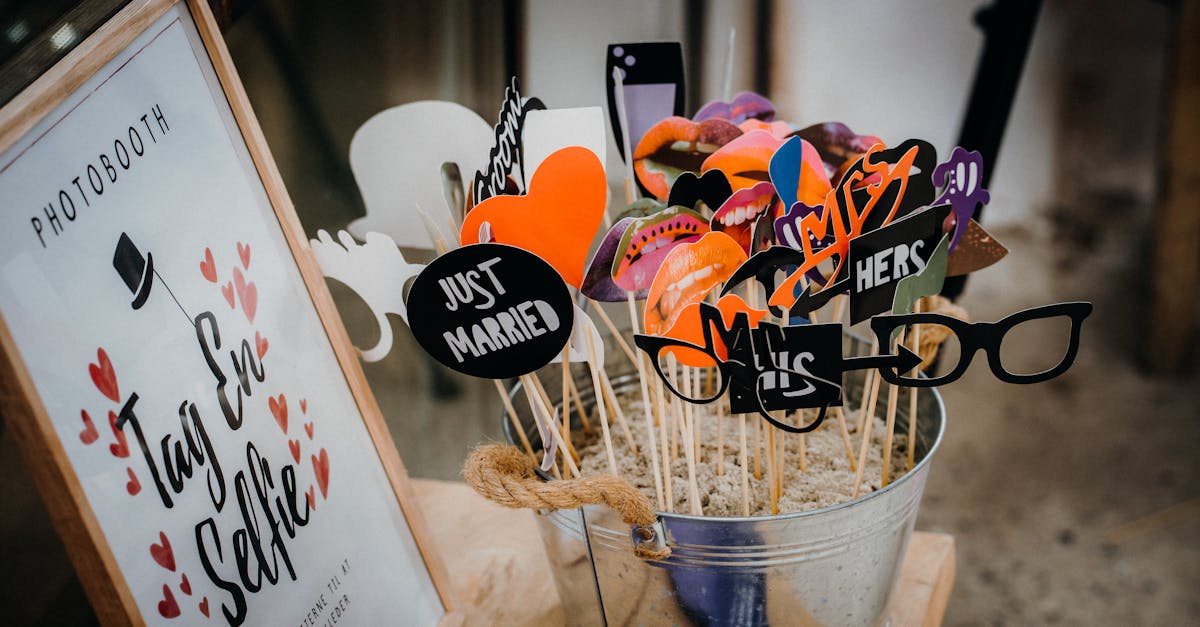 creative wedding photobooth props with fun designs like glasses and moustaches